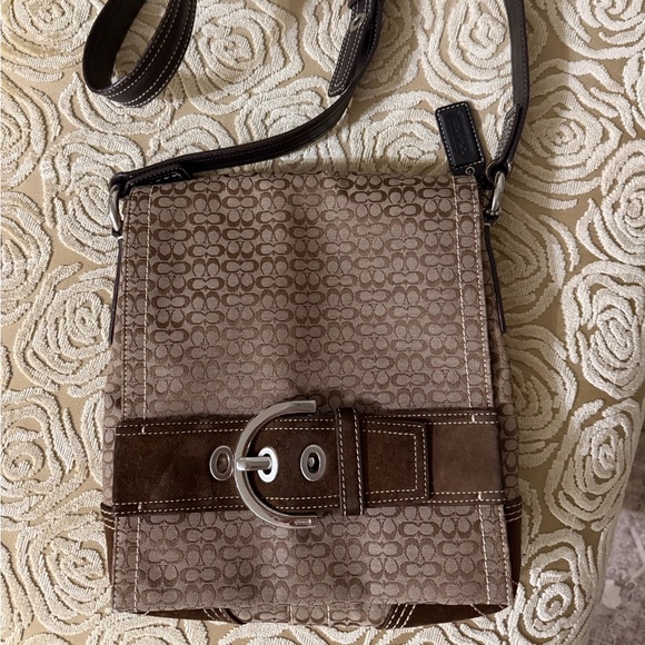 Brown Vintage Coach Buckle Flap Crossbody Bag